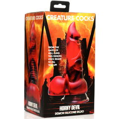 Creature Cocks Horny Devil Demon Silicone Dildo retail packaging box front and side panels