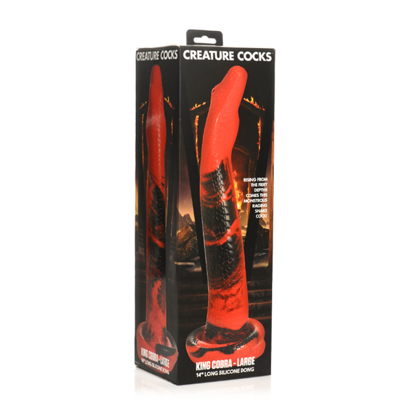 Creature Cocks King Cobra Large 14-inch silicone dong shown inside branded retail packaging box