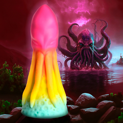 Creature Cocks King Kraken silicone dildo in rainbow gradient with Kraken scene backdrop