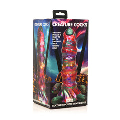 Creature Cocks Larva Silicone Ovipositor Dildo with Eggs shown in branded retail packaging box