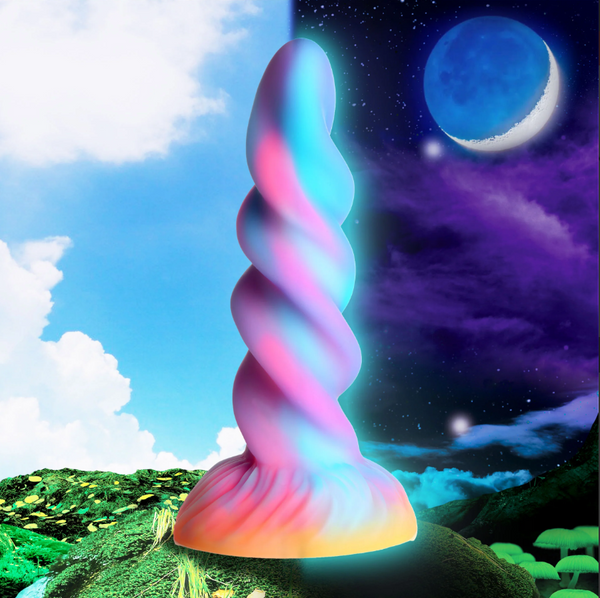 Creature Cocks Moon Rider glow-in-the-dark unicorn dildo with spiral silicone design