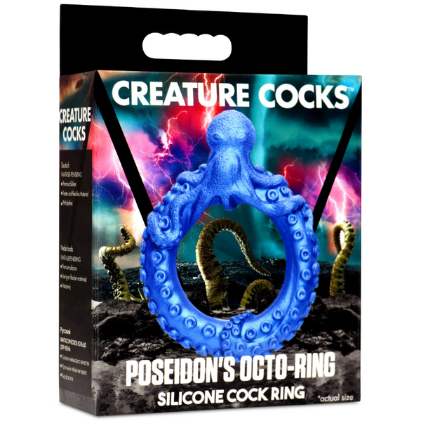 Creature Cocks Poseidon's Octo-Ring retail packaging displaying product actual size front view