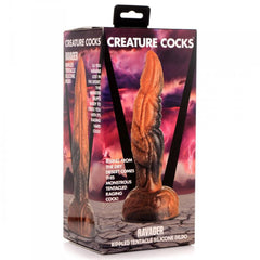 Creature Cocks Ravager Rippled Tentacle Silicone Dildo shown beside its illustrated retail packaging