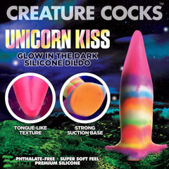 Creature Cocks Unicorn Kiss product detail card showing tongue texture and suction base close-ups