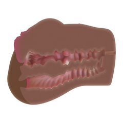 Cross-section cutaway revealing ribbed internal vaginal canal of the stroker