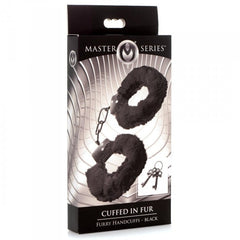 Cuffed in Fur Furry Handcuffs black edition in Master Series retail packaging box with keys