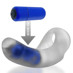 Cutaway view revealing blue Reverb Vibe seated inside the translucent BUZZFUCK sling