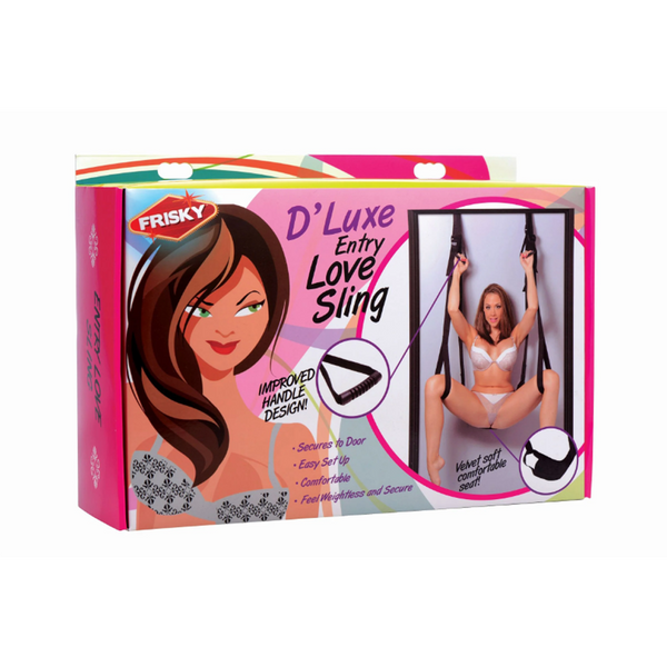 D'Luxe Entry Love Sling retail box highlighting velvet-soft comfort fabric and improved handle design