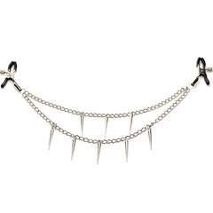 Daggers double chain nipple clamps laid flat showing dual silver chains with spike charms