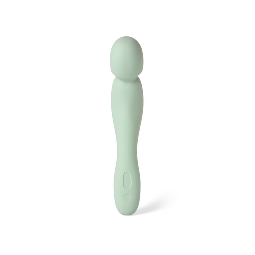 Dame Com 2.0 Wand Vibrator in sage green with rounded head and slim ergonomic handle