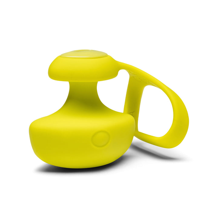 Dame Fin Citrus 2.0 finger vibrator in yellow-green silicone, front hero view with loop handle