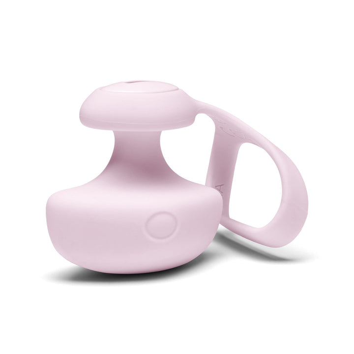 Dame Fin Quartz 2.0 finger vibrator in soft pink silicone with loop handle, front view