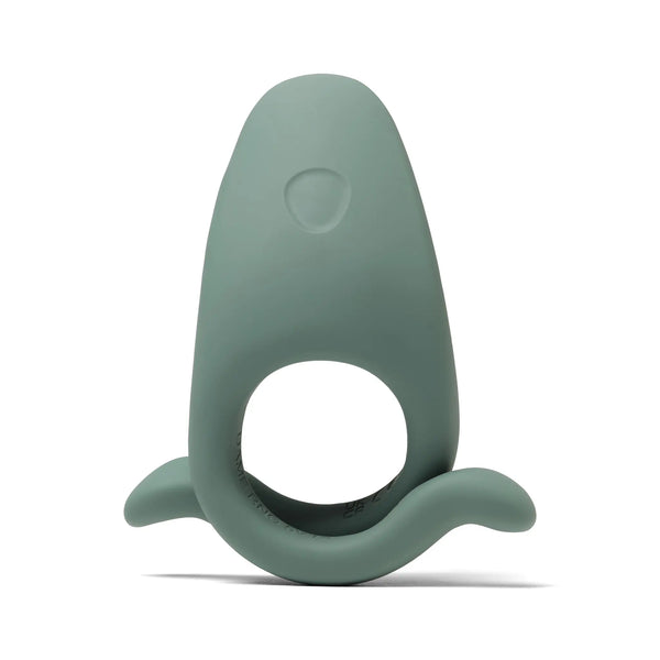 Dame Hug vibrating couples ring in sage green silicone, front hero view showing whale-like shape