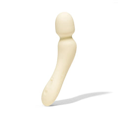 Dame Min Mini Wand vibrator in butter cream silicone, angled front view showing curved neck