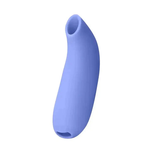 Dame Aer clitoral stimulator in periwinkle blue silicone, front view showing air-pulse opening