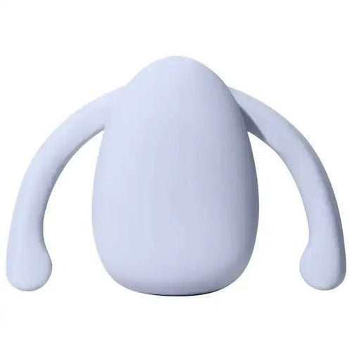 Dame Eva clitoral vibrator in soft ice blue silicone, front view showing flexible wing design