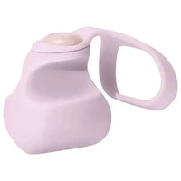 Dame Fin finger vibrator in soft quartz pink silicone with finger loop, front view