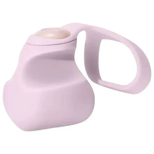 Dame Fin finger vibrator in soft quartz pink silicone with finger loop, front view