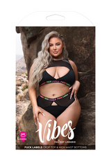 Fantasy Lingerie Fuck Labels Crop Top & High Waist Bottoms Set – S/M