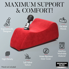 Deluxe Wand Saddle feature callout: ergonomic shape, soft velvet, water-resistant inner cover