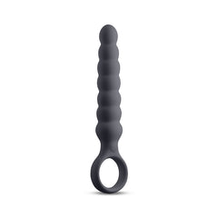 Desire Lucent beaded vibrating wand standing upright, showing smooth matte smoke silicone finish