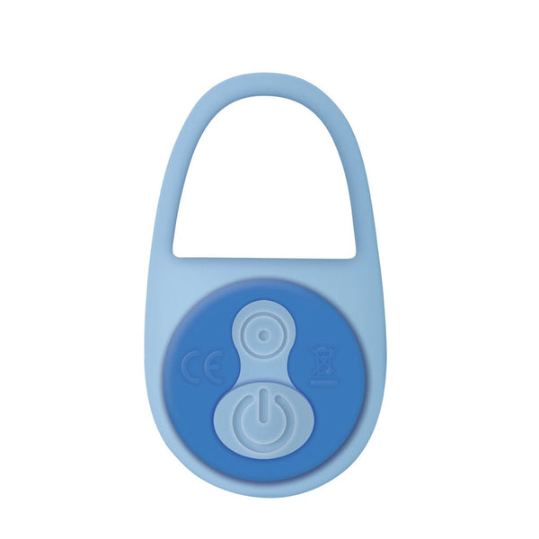 Detachable blue bullet vibrator base with power button and loop attachment ring