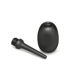 Detachable nozzle and bulb body of silicone anal douche shown separated for cleaning