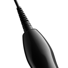 Detail of the braided power cord connecting to the top of the black wand handle
