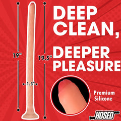 Diagram showing 19-inch length, 1.3-inch width, and 19.5-inch total size of enema hose
