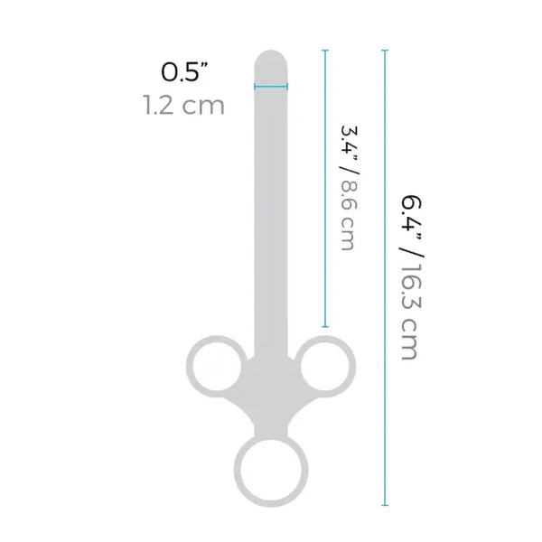 Diagram showing applicator dimensions: 6.4 inches total length, 3.4 inch barrel, 0.5 inch tip