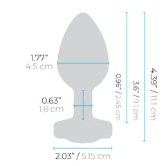 Diagram showing b-Vibe jewel plug dimensions: 4.39 in total length, 1.77 in width