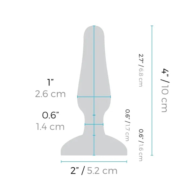 Diagram of b-Vibe Novice Plug with dimensions: 4 in total length, 1 in max width