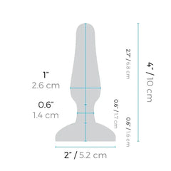 Diagram of b-Vibe Novice Plug with dimensions: 4 in total length, 1 in max width