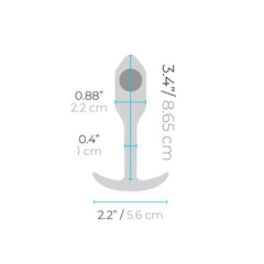 Diagram of b-Vibe Snug Plug 1 with dimensions: 3.4in length, 0.88in diameter