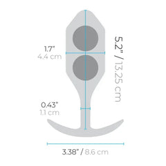 Diagram showing b-Vibe Snug Plug 4 dimensions: 5.2in length, 1.7in diameter, 3.38in base width