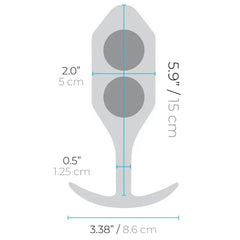 Diagram of b-Vibe Snug Plug 5 with dimensions: 5.9in length, 2.0in diameter, 3.38in base width