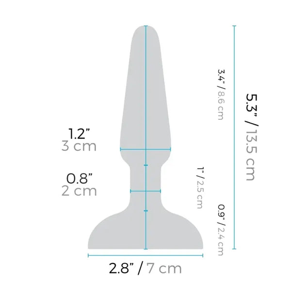 Diagram of b-Vibe Trio Plug with labeled dimensions: 5.3 in total length, 1.2 in width