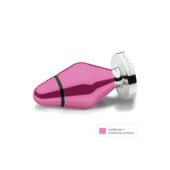 Diagram highlighting conductive surface areas on the Mystim Roundplug L shown in pink overlay