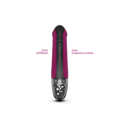 Diagram highlighting eStim conductive surface zones along the vibrator shaft in pink
