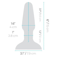 Diagram showing plug dimensions: 6 in total length, 1.6 in width, 3.1 in base width