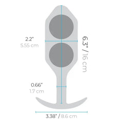 Diagram showing Snug Plug 6 dimensions: 6.3in length, 2.2in diameter, 0.66in neck width