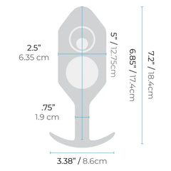 Diagram showing Snug Plug 7 dimensions: 7.2" total length, 2.5" diameter, 6.85" insertable