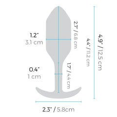 Diagram showing snug plug dimensions: 4.9in total length, 1.2in diameter, 4.4in insertable