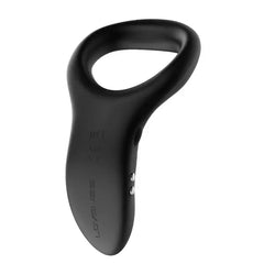 Diamo cock ring side view showing smooth matte black silicone body and charging ports