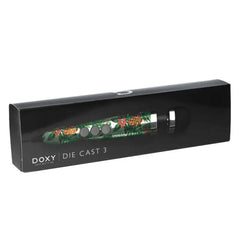 Die Cast 3 wand massager in pineapple print shown inside slim black branded retail box