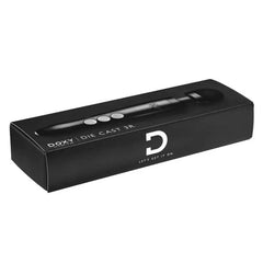 Die Cast 3R wand massager displayed inside its sleek black branded packaging box