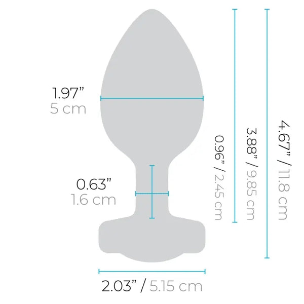 Dimension diagram of b-Vibe Jewel Plug XXL showing 4.67in total length and 1.97in width