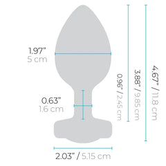 Dimension diagram of b-Vibe Jewel Plug XXL showing 4.67in total length and 1.97in width