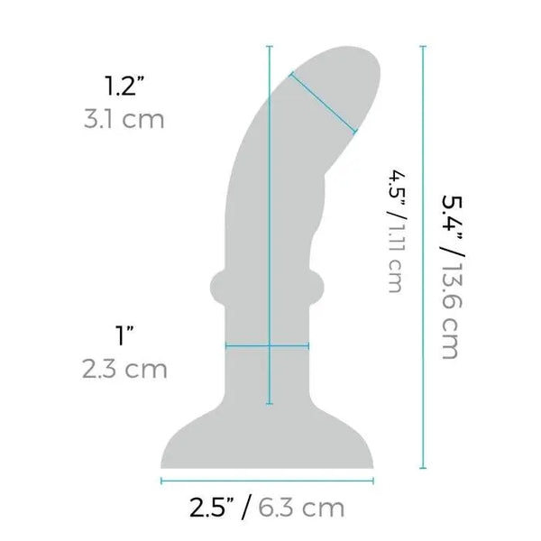 Dimension diagram of b-Vibe P-Spot Plug: 5.4in total, 4.5in insertable, 1.2in tip width