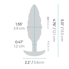 Dimension diagram of b-Vibe Swirl plug: 5.31 in total length, 1.55 in width, 0.47 in neck